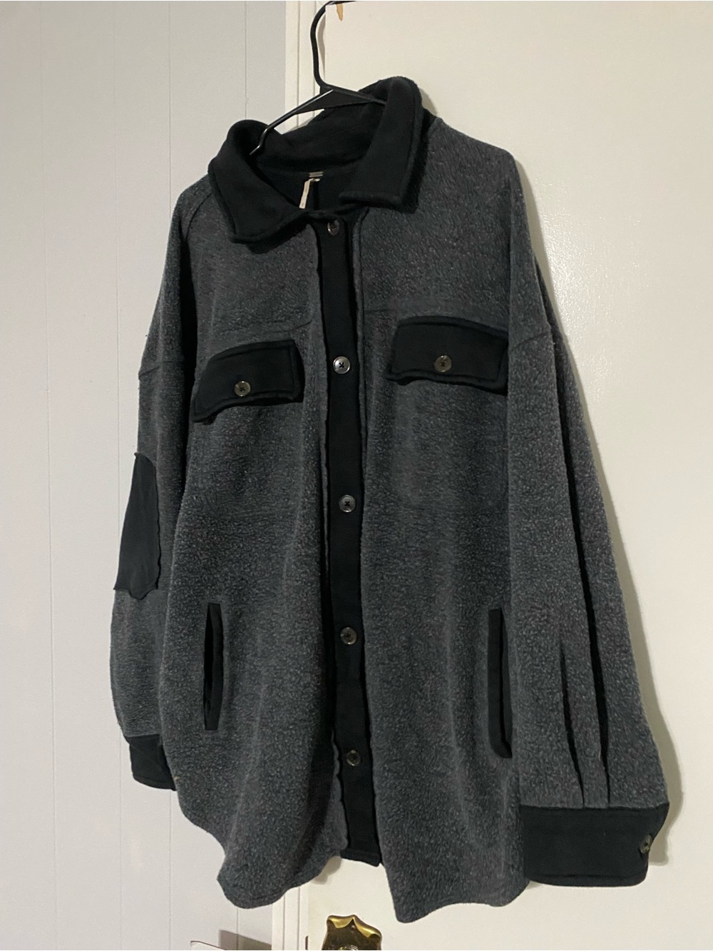Free People Charcoal Gray & Black Fleece Shacket